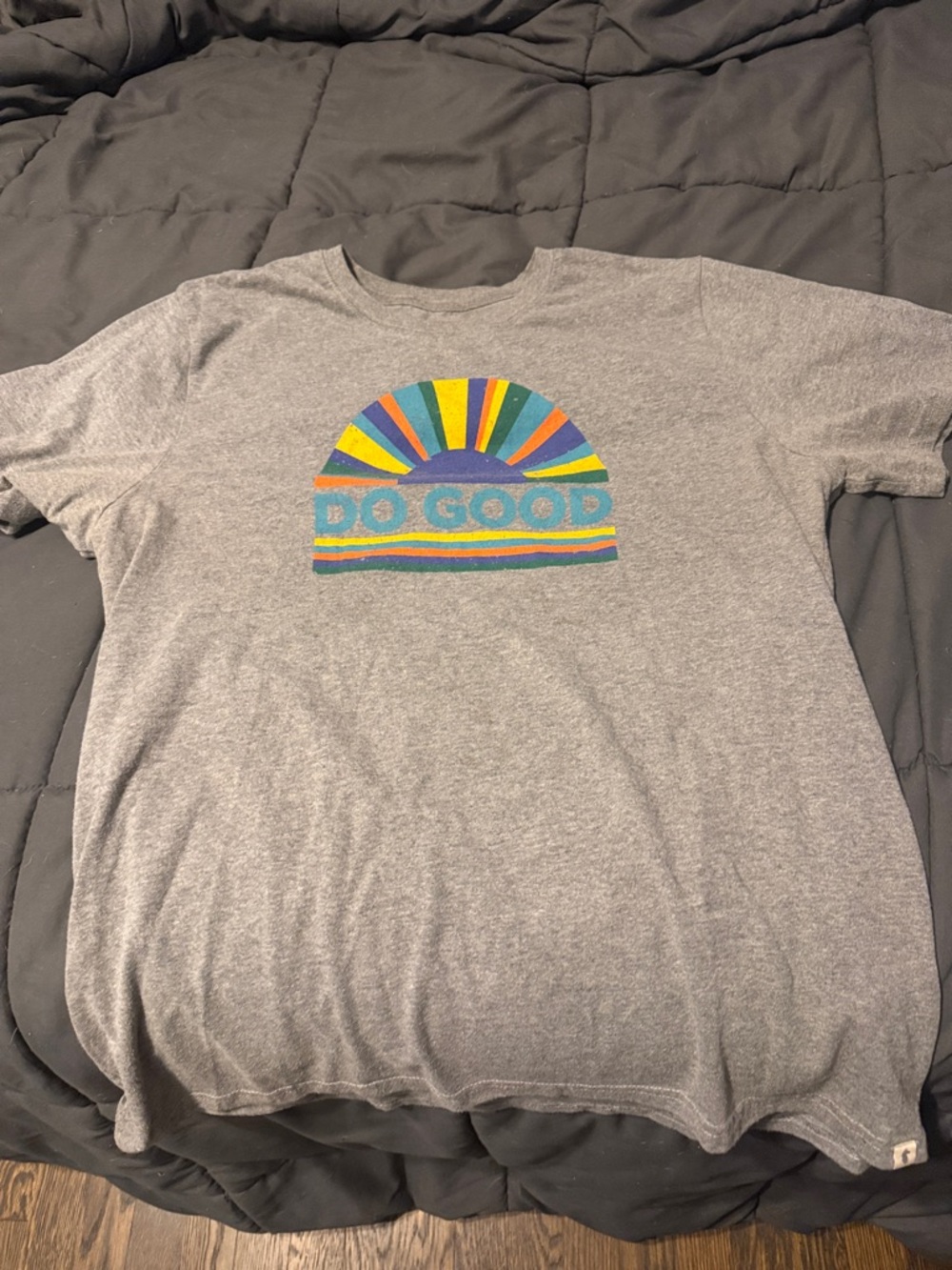 cotopaxi Gray Graphic Tee with Colorful Stripe Accent
